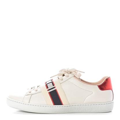 Gucci Calfskin Stripe Womens New Ace Sneakers 38 New Mystic White Ecru Red Flame 1 of 12