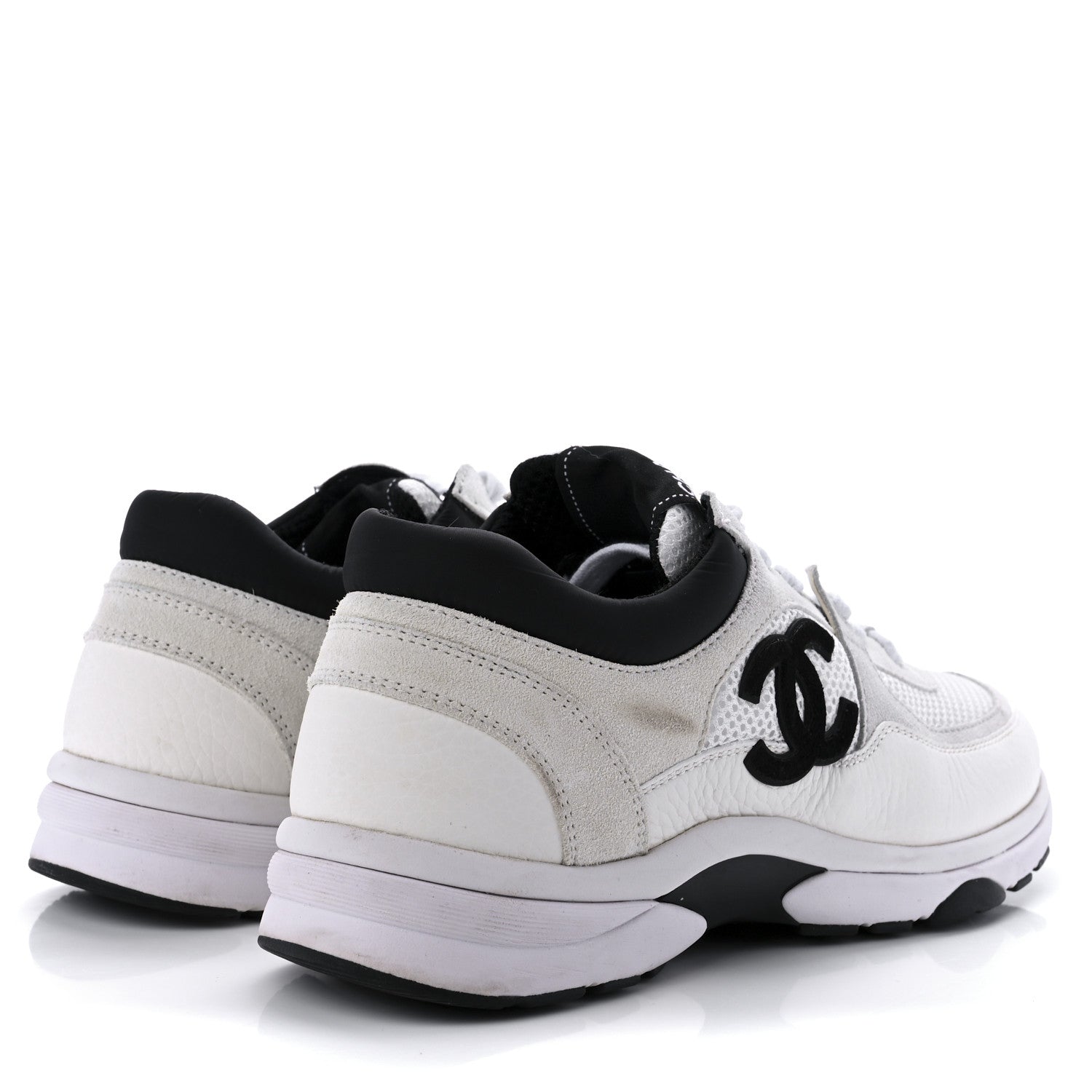 Chanel Mesh Suede Calfskin Grained Calfskin Womens CC Sneakers 39 White Black 4 of 8