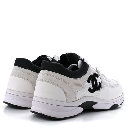 Chanel Mesh Suede Calfskin Grained Calfskin Womens CC Sneakers 39 White Black 4 of 8