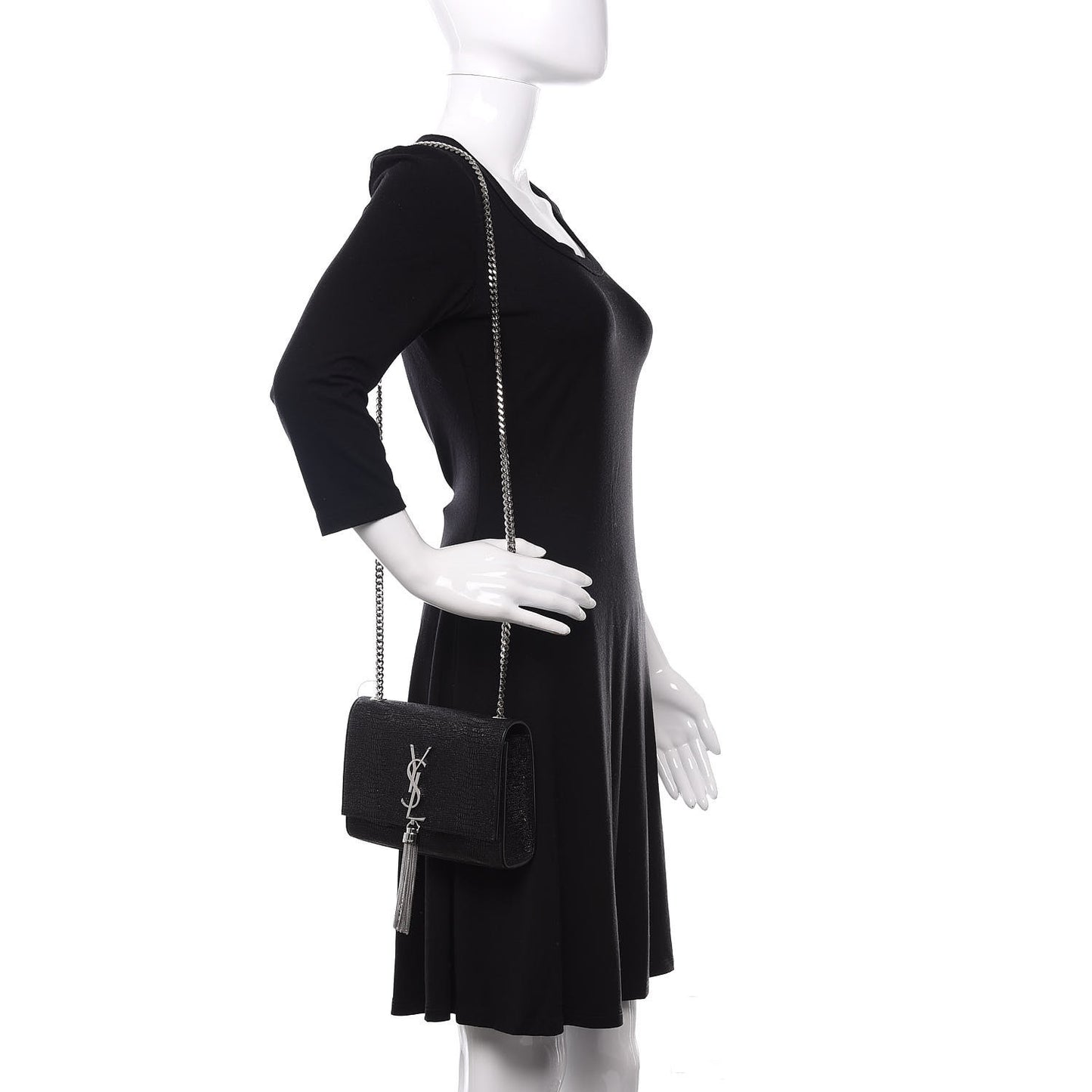 Calfskin Lizard Embossed Small Classic Monogram Kate Tassel Satchel Black