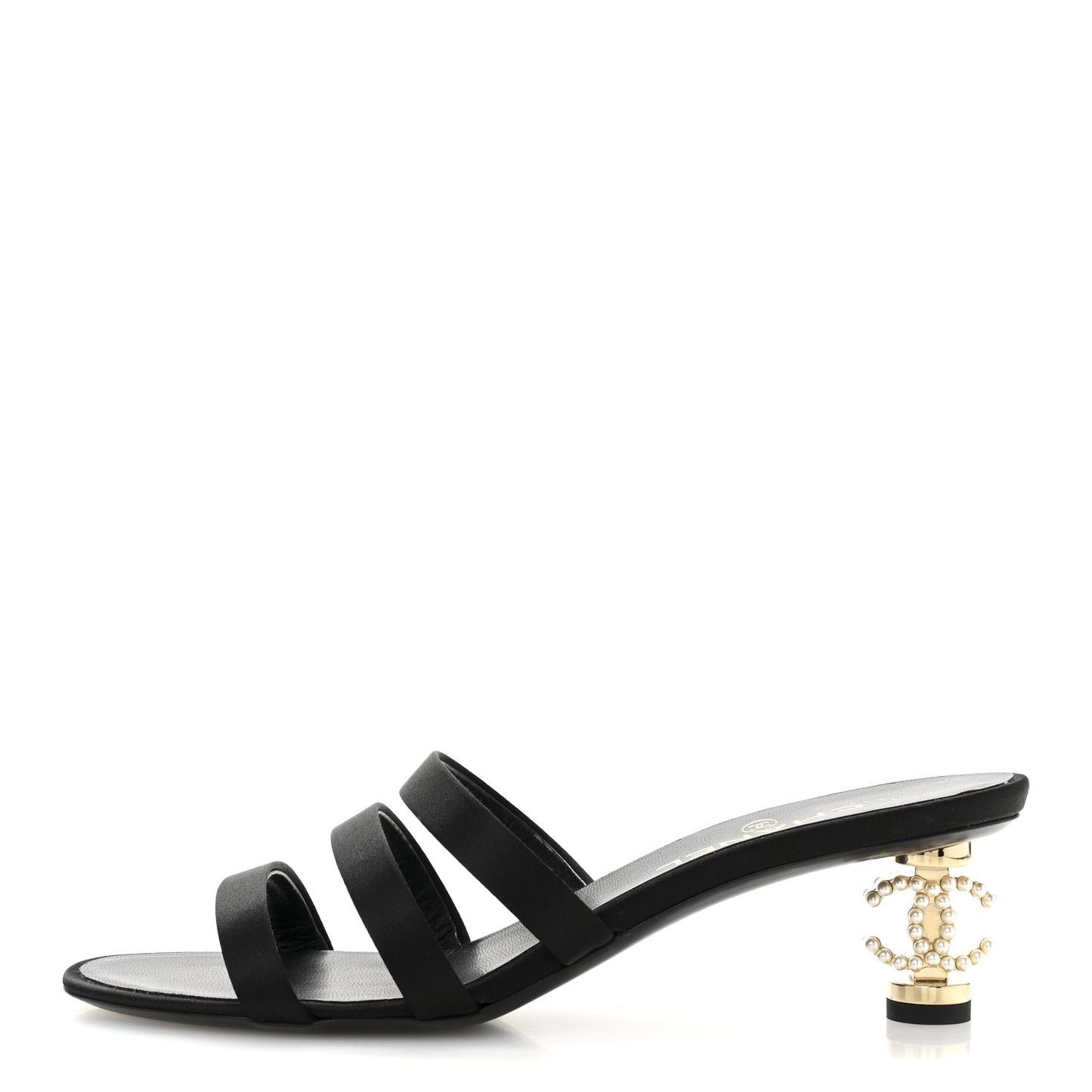 Satin Pearl CC Mule Sandals 40 Black
