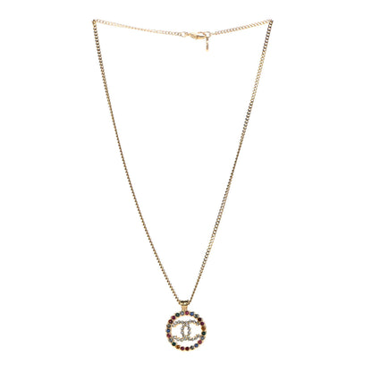 Chanel Crystal Over The Rainbow CC Pendant Necklace Gold Multicolor 3 of 7