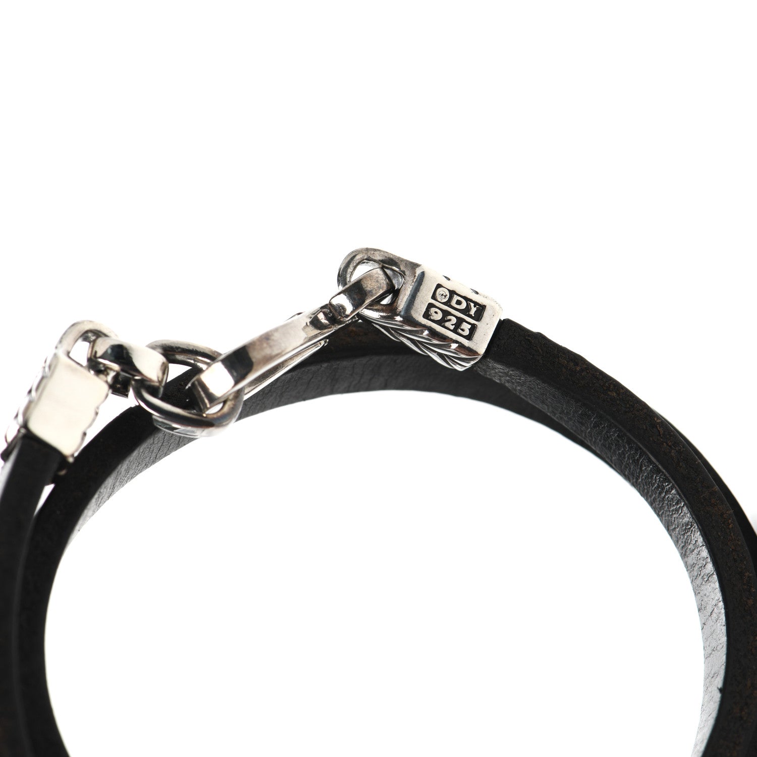 David Yurman Sterling Silver Leather Chevron Double Wrap Bracelet Black 4 of 4