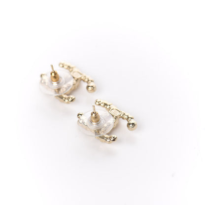 Chanel Crystal CC Earrings Gold Pink Multicolor Pearly White 3 of 5