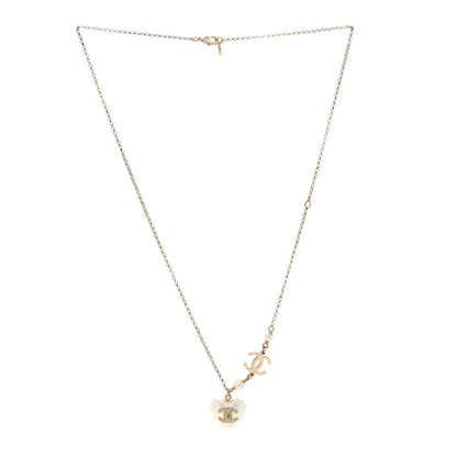 Chanel Resin Crystal CC Heart Necklace Pearly White Gold 3 of 4