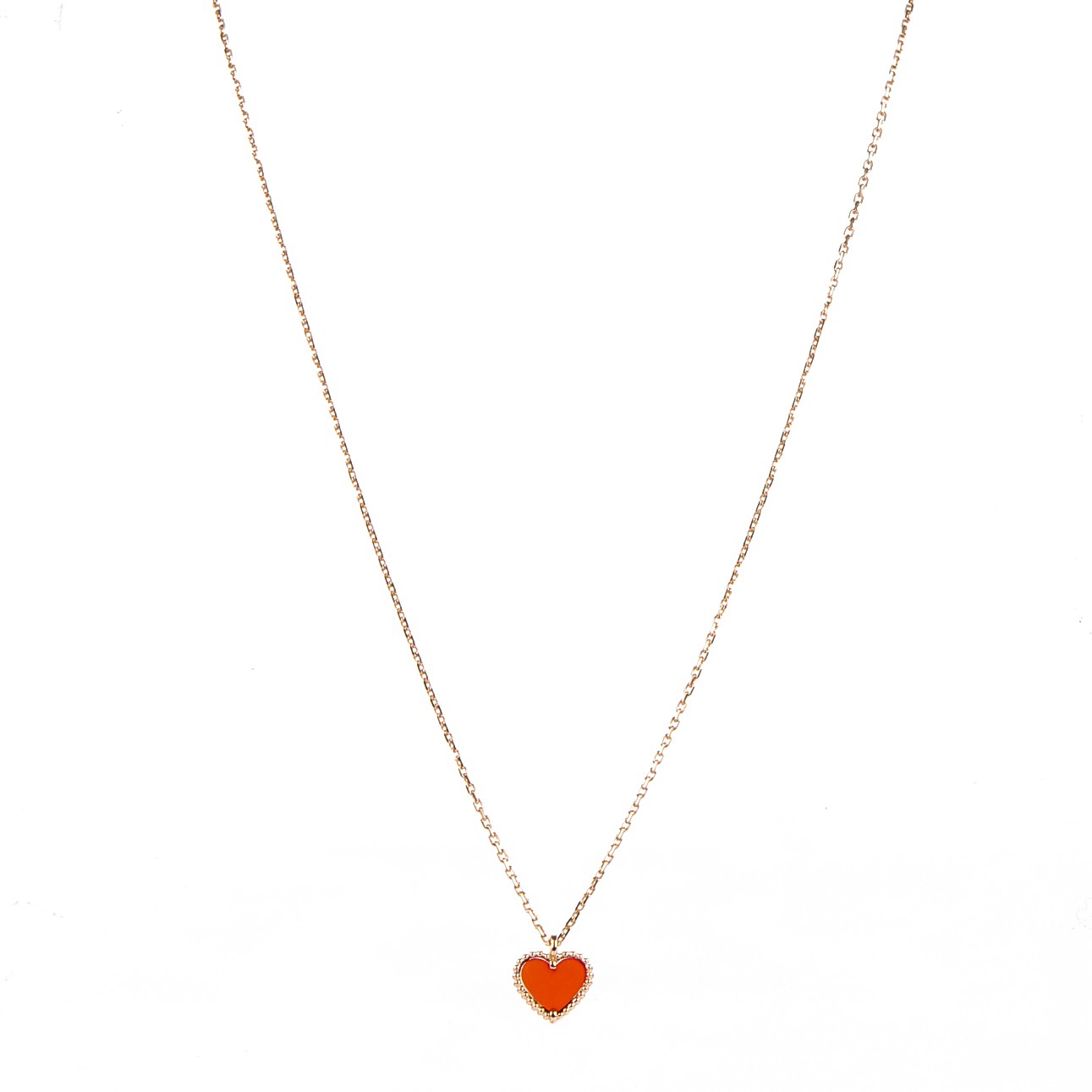 Van Cleef & Arpels 18K Rose Gold Carnelian Sweet Alhambra Heart Pendant Necklace 1 of 7
