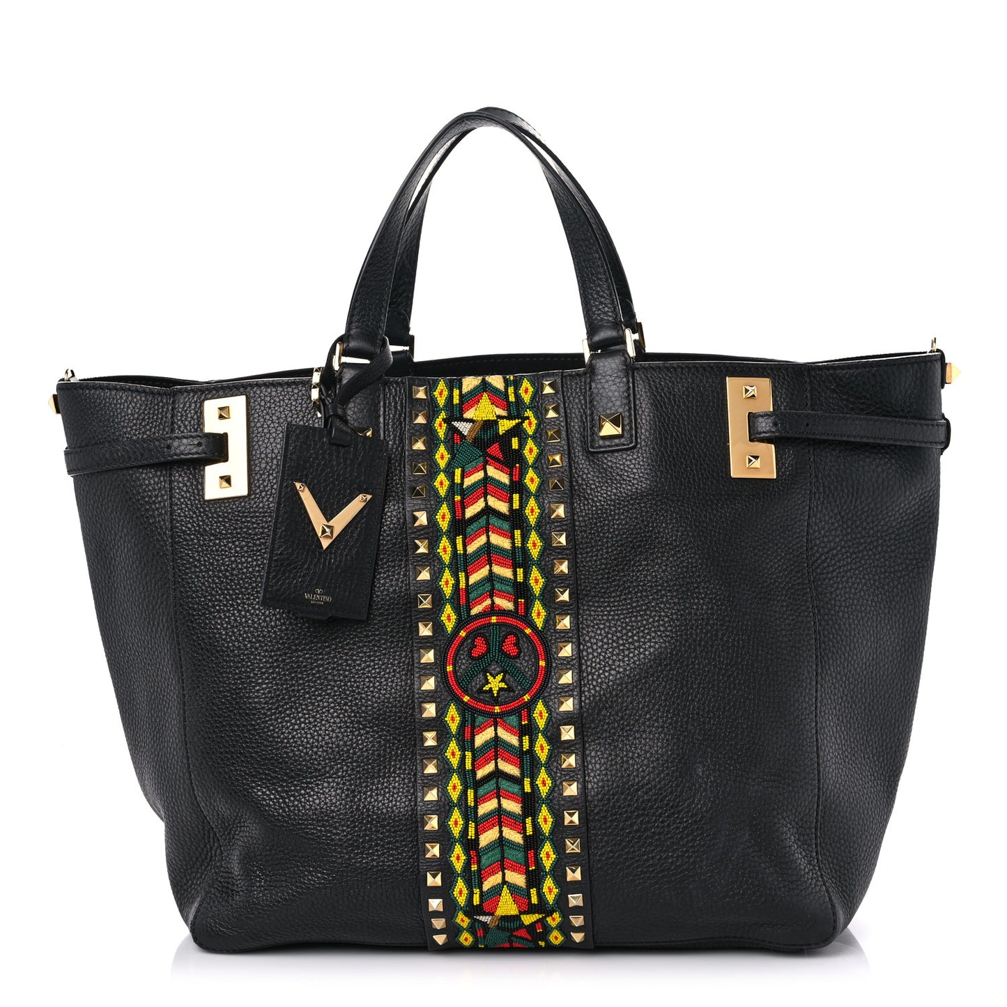 Grained Calfskin Jamaica Beaded My Rockstud Tote Black