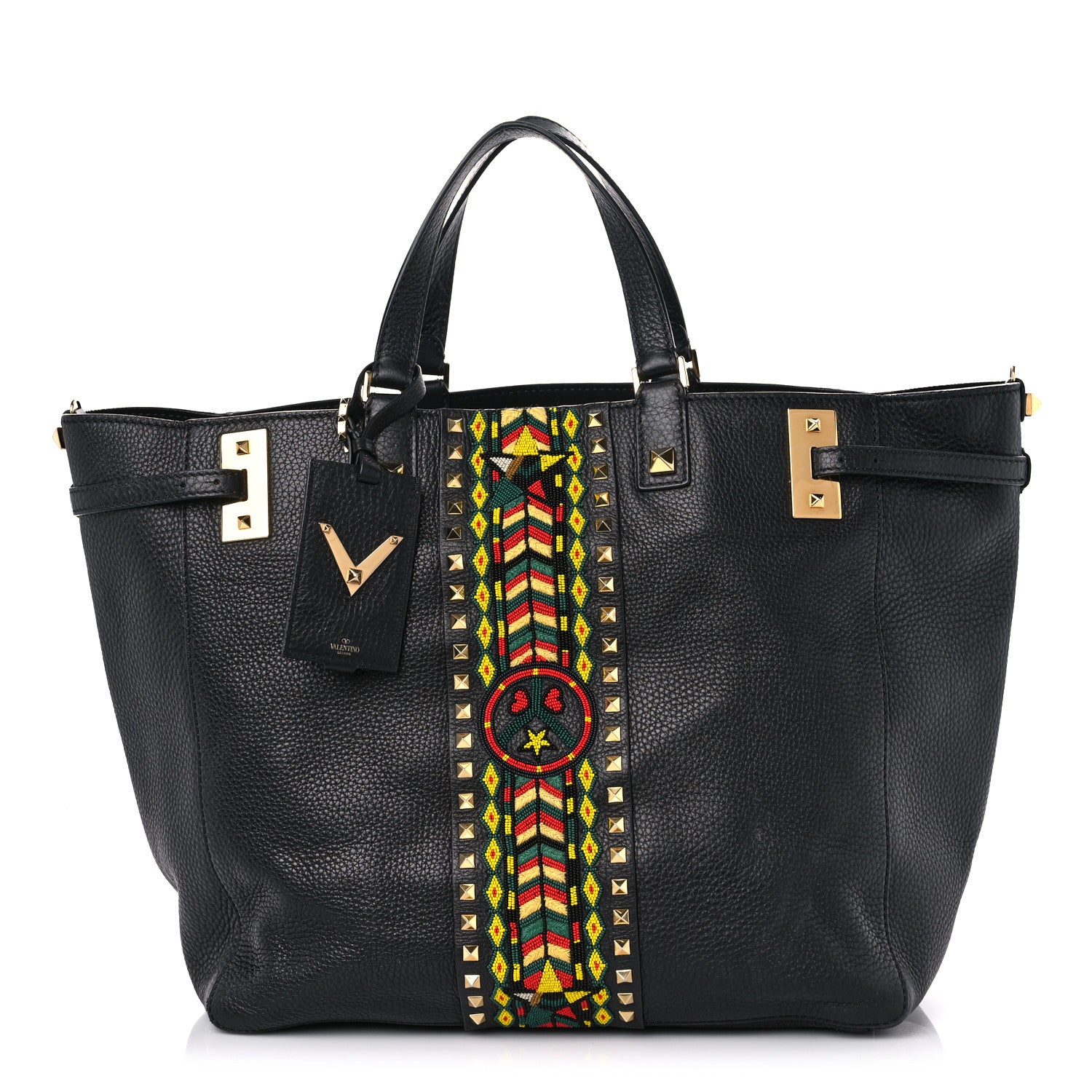 Valentino Garavani Grained Calfskin Jamaica Beaded My Rockstud Tote Black 1 of 17