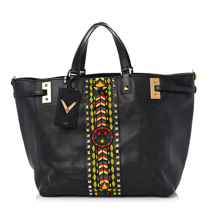 Valentino Garavani Grained Calfskin Jamaica Beaded My Rockstud Tote Black 1 of 17