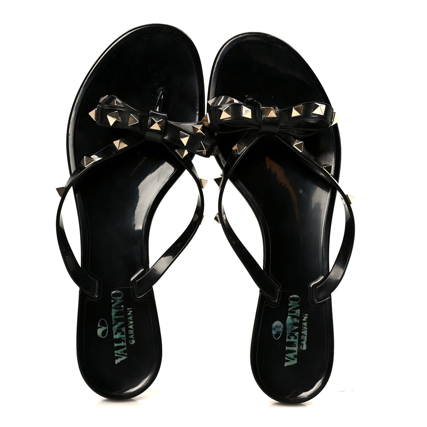 PVC Jelly Rockstud Bow Thong Sandals 41 Black