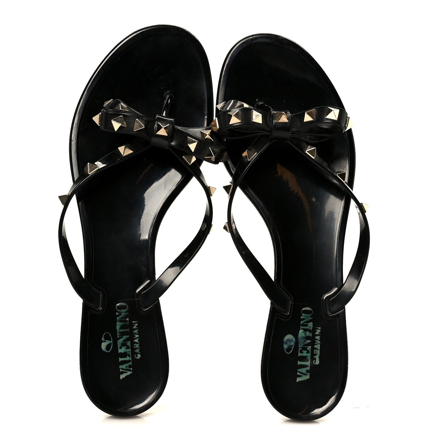 Valentino Garavani PVC Jelly Rockstud Bow Thong Sandals 41 Black 2 of 8