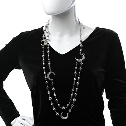 Chanel Pearl Baguette Crystal CC Moon Long Necklace Silver 2 of 5