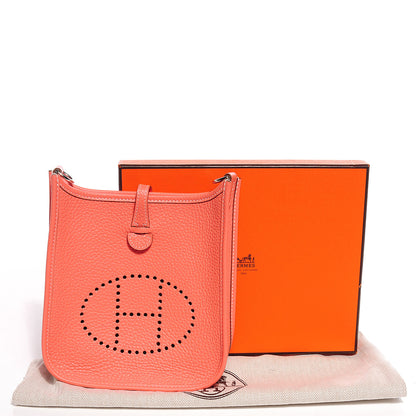 Hermes Taurillon Clemence Amazone Evelyne TPM Crevette and Rouge Casaque 5 of 16