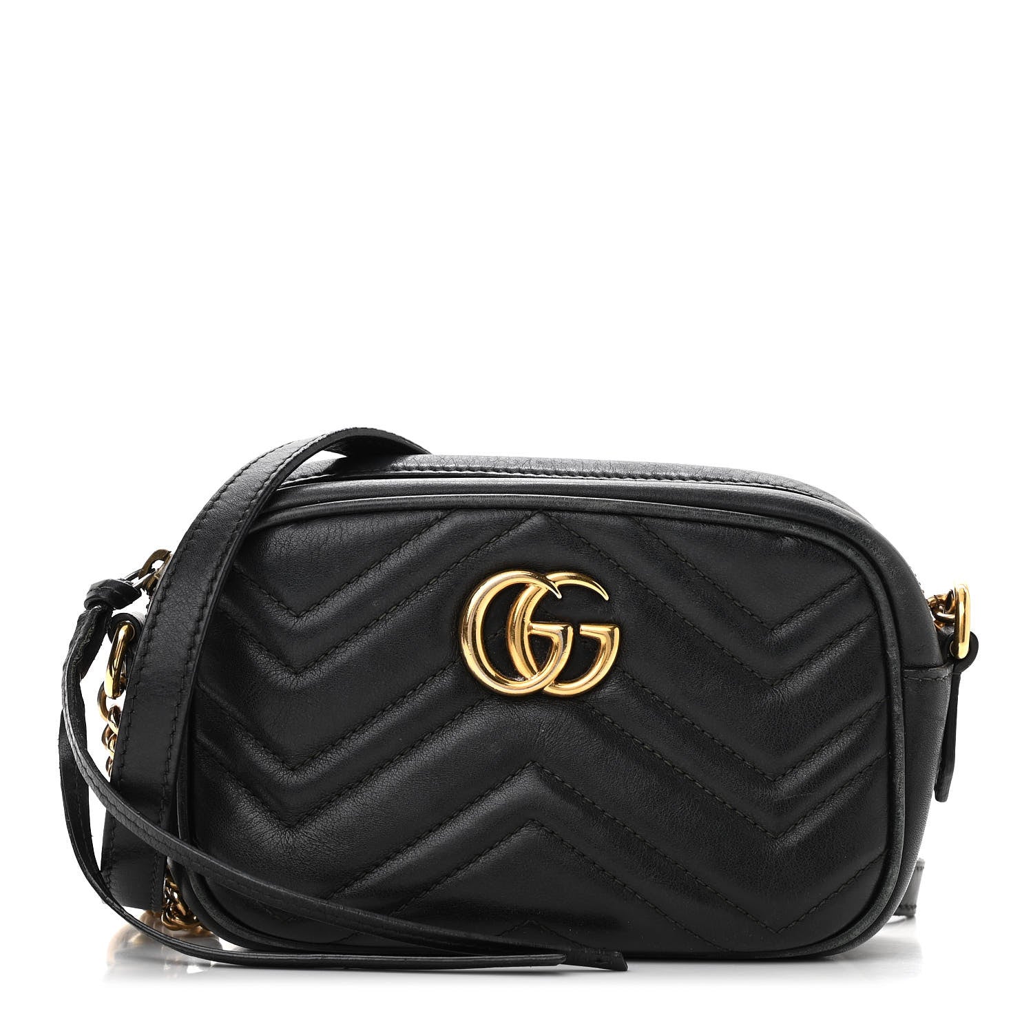 Gucci Calfskin Matelasse Mini GG Marmont Chain Shoulder Bag Black 1 of 19