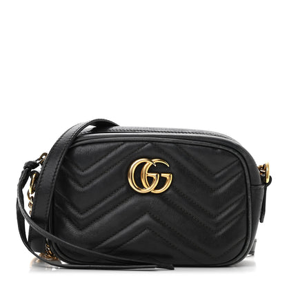 Gucci Calfskin Matelasse Mini GG Marmont Chain Shoulder Bag Black 1 of 19