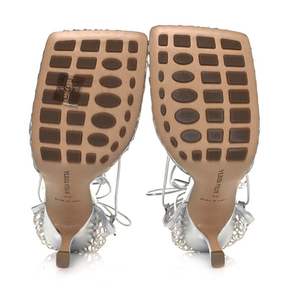 Bottega Veneta Mesh Metallic Nappa Stretch Ankle Tie Sandals 39 Silver 5 of 8