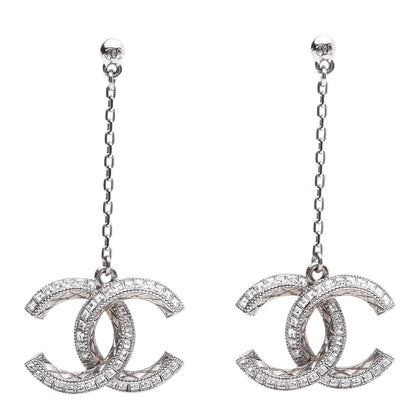 Chanel Baguette Crystal CC Dangle Earrings Silver 1 of 5