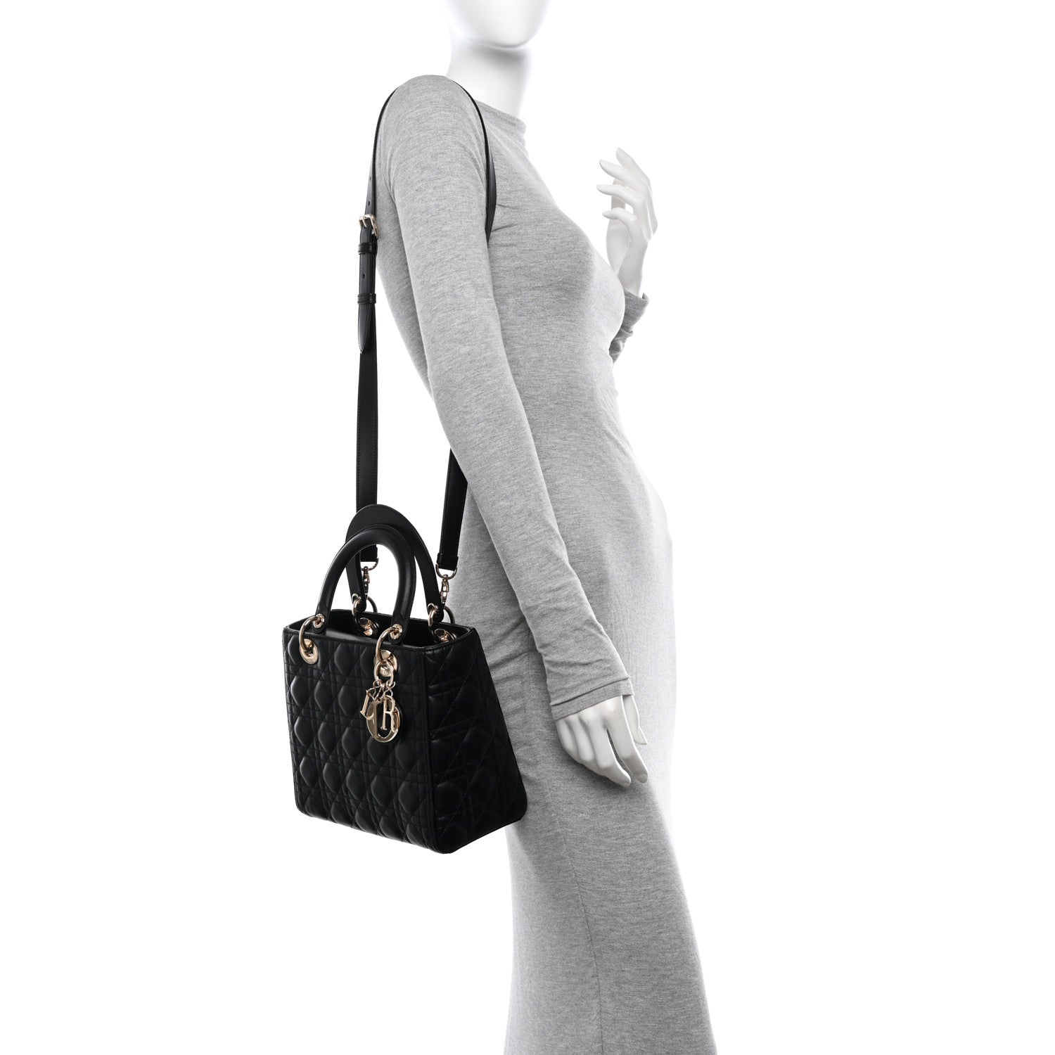 Christian Dior Lambskin Cannage Medium Lady Dior Black 2 of 9