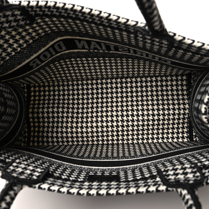 Christian Dior Canvas Houndstooth Embroidered Medium Book Tote Black White 5 of 13