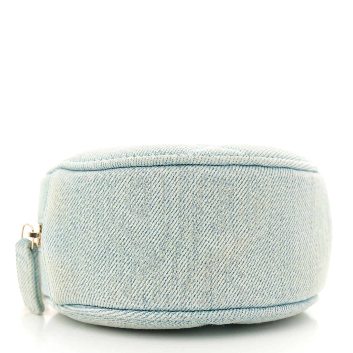 Denim Quilted Chanel 19 Round Clutch With Chain Neon Blue