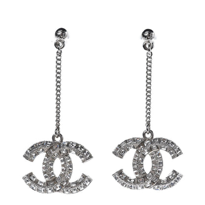Chanel Baguette Crystal CC Drop Earrings Silver 1 of 4