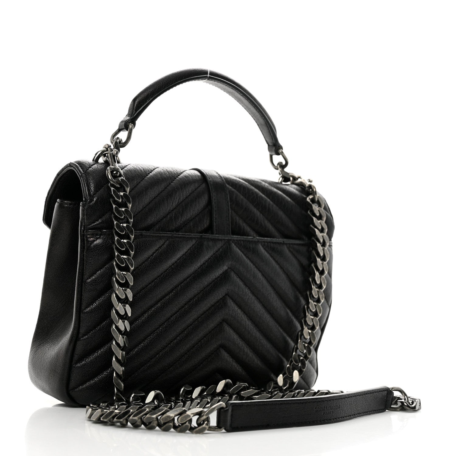 Saint Laurent Sheepskin Matelasse Chevron Monogram Medium College Bag Black 3 of 11