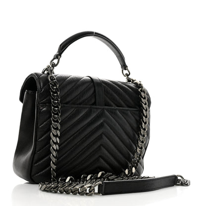 Saint Laurent Sheepskin Matelasse Chevron Monogram Medium College Bag Black 3 of 11
