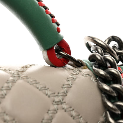 Chanel Lambskin Quilted Medium Top Handle Boy Flap Grey Green Red 11 of 11