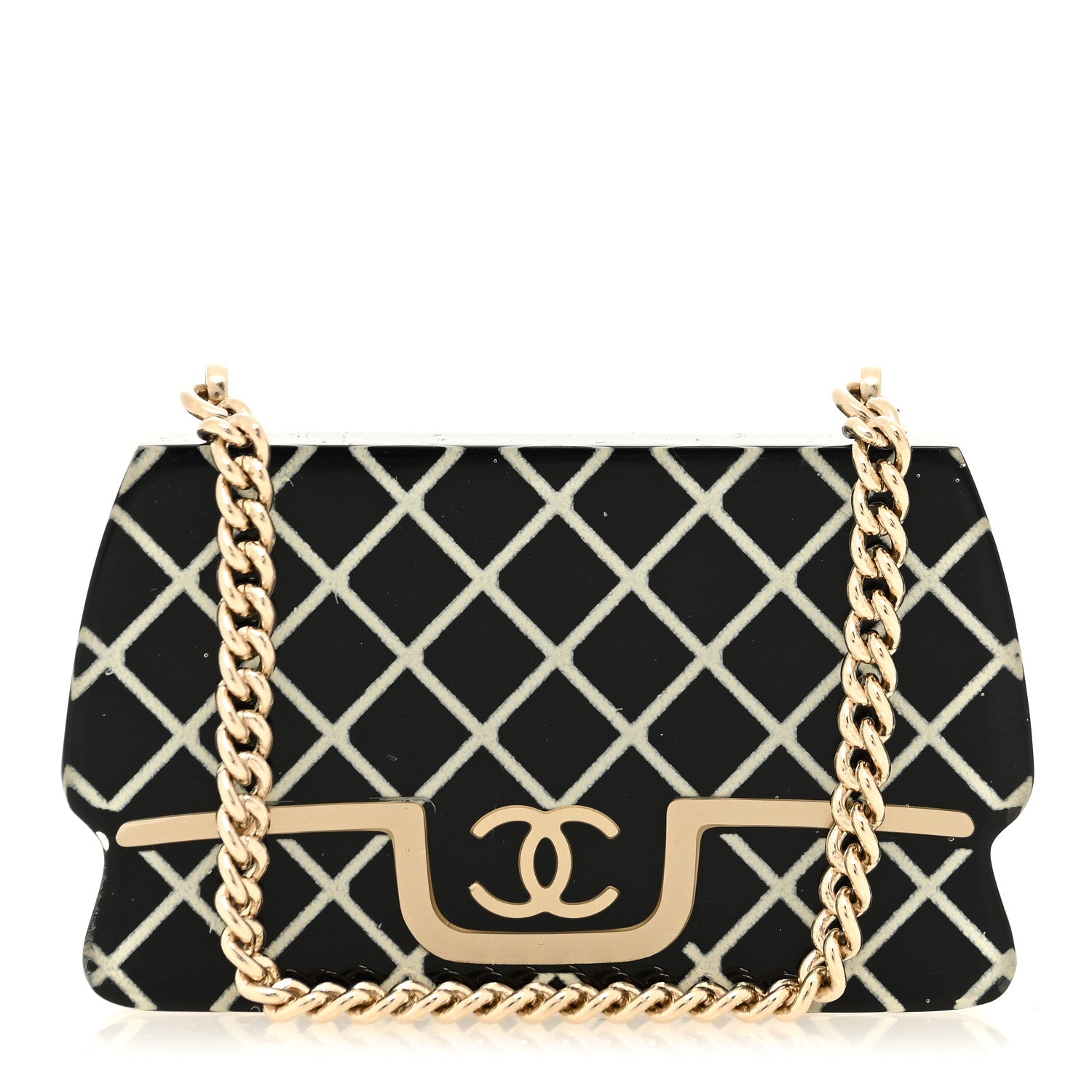 Chanel Resin Flap Bag Brooch Gold Black White 1 of 4