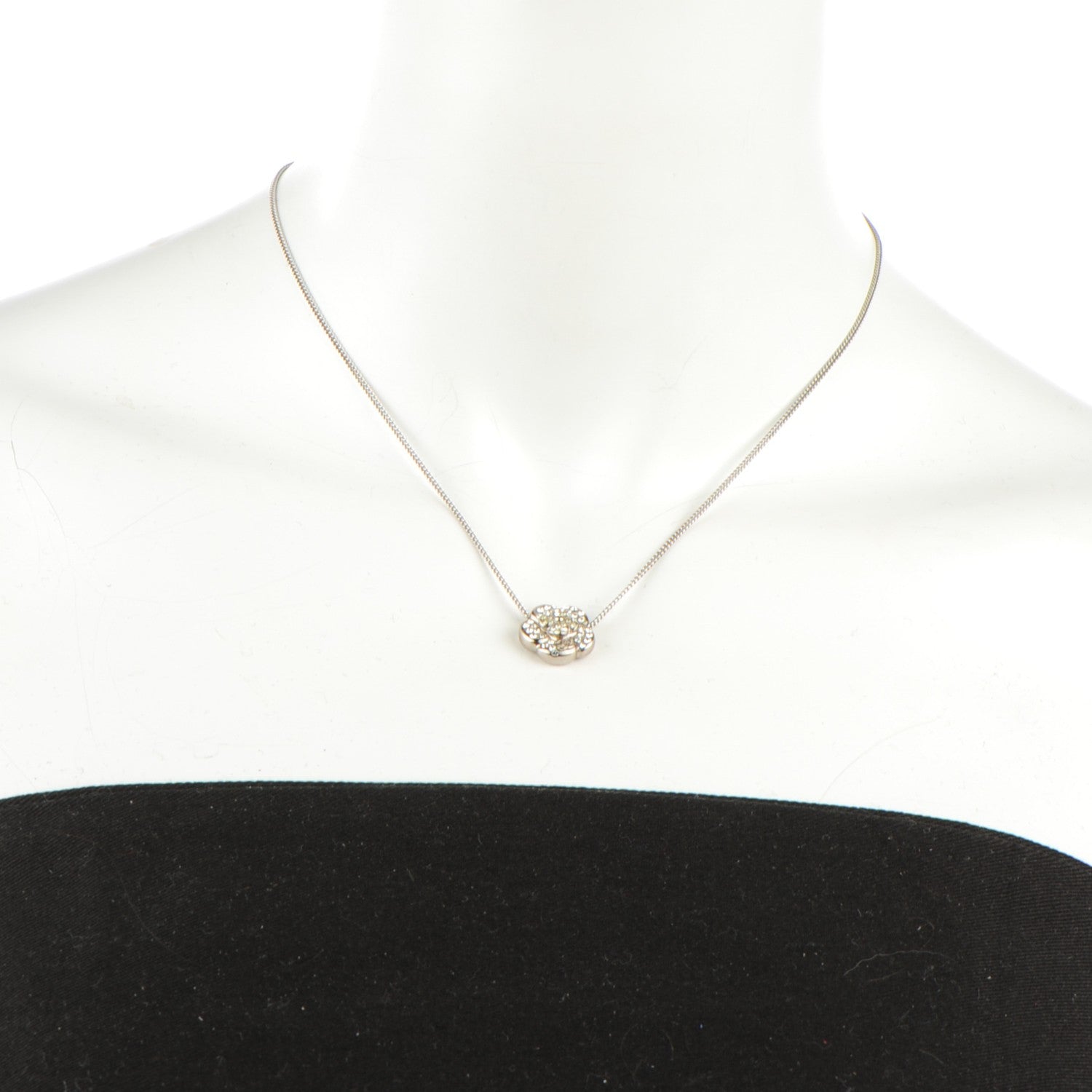 Chanel Crystal Camellia CC Necklace Silver 2 of 6