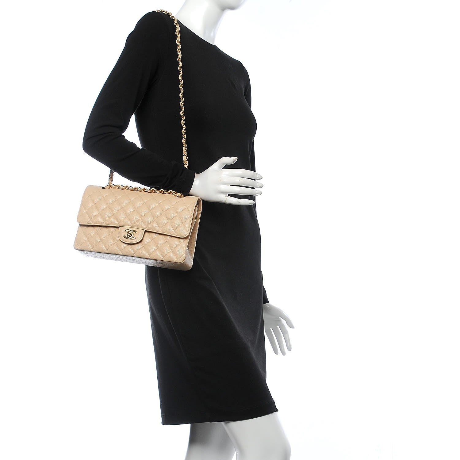 Chanel Caviar Quilted Medium Double Flap Light Beige 2 of 8