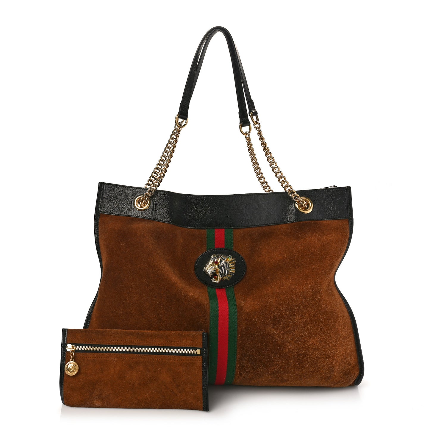 Suede Patent Large Rajah Chain Tote Nocciola Black