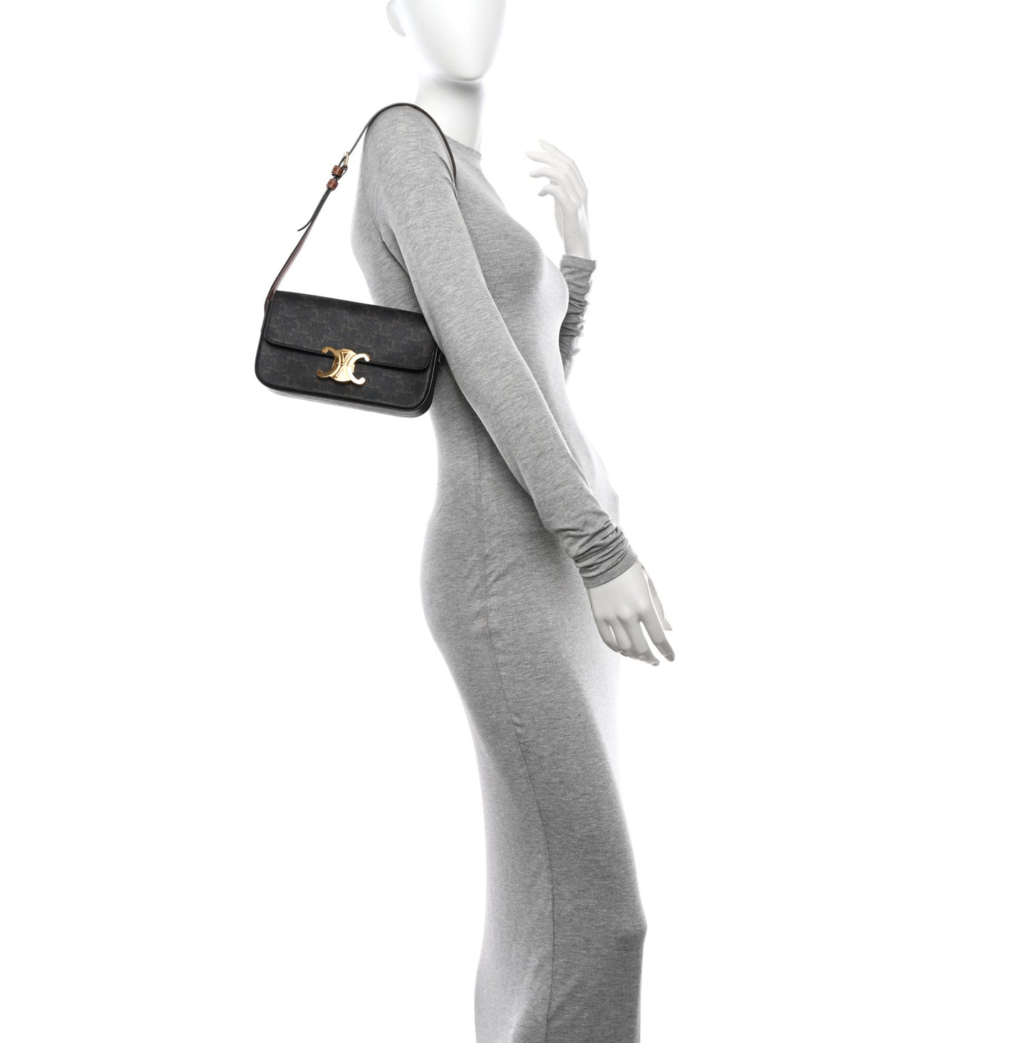 Canvas Calfskin Triomphe Shoulder Bag Tan