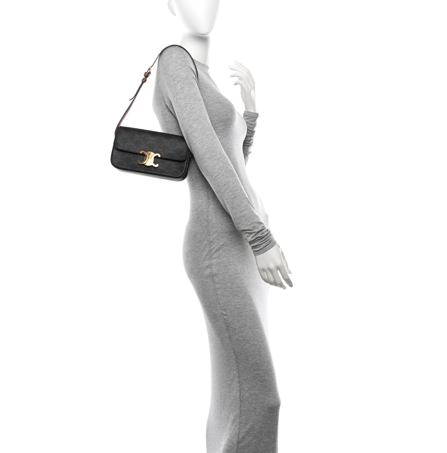 Celine Canvas Calfskin Triomphe Shoulder Bag Tan 2 of 12