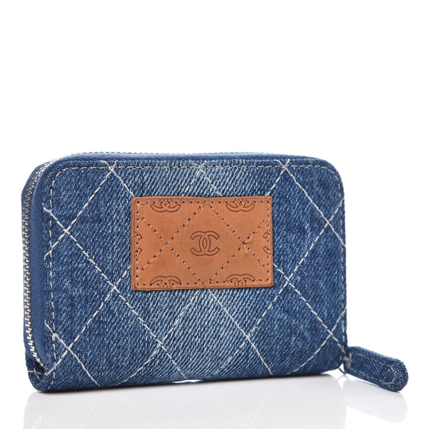 Denim Quilted Zip Coin Purse Blue