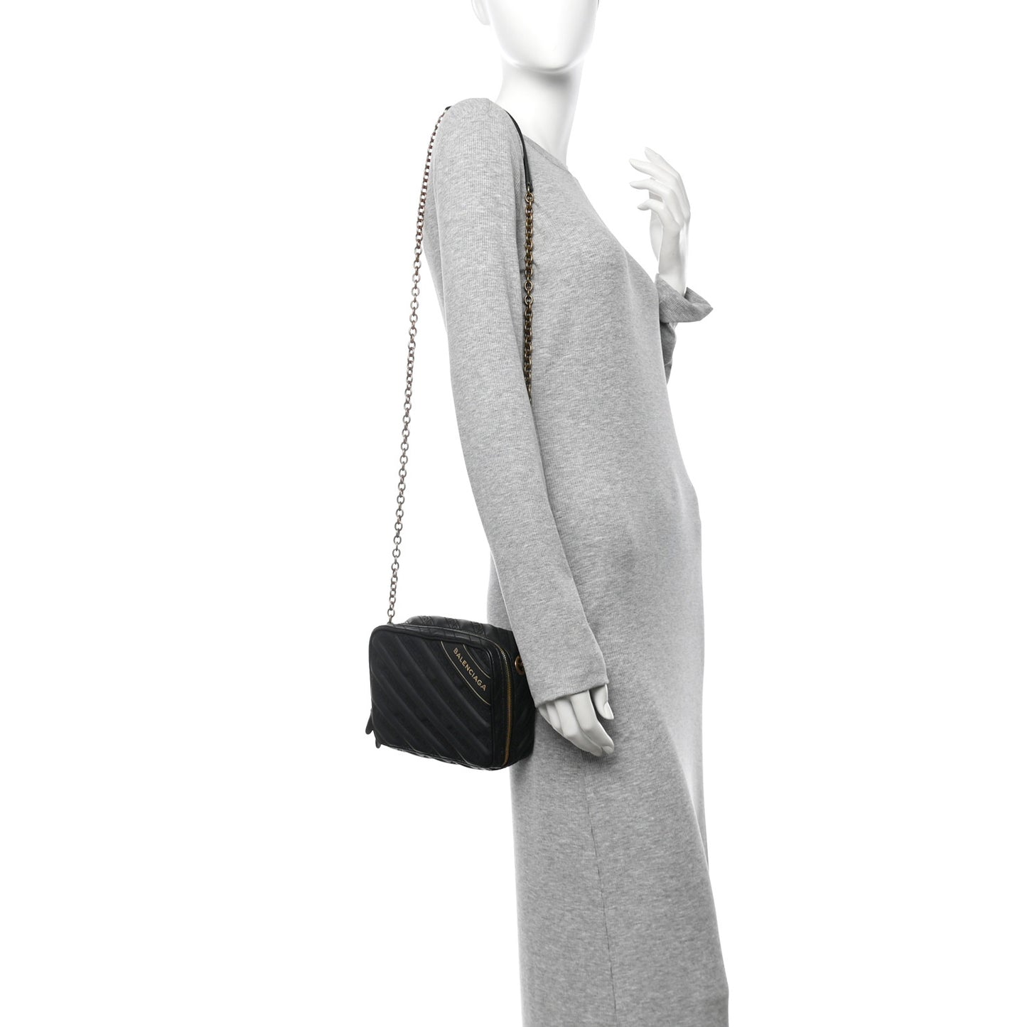 Calfskin Logo Matelasse Chain Strap Blanket Reporter XS Black