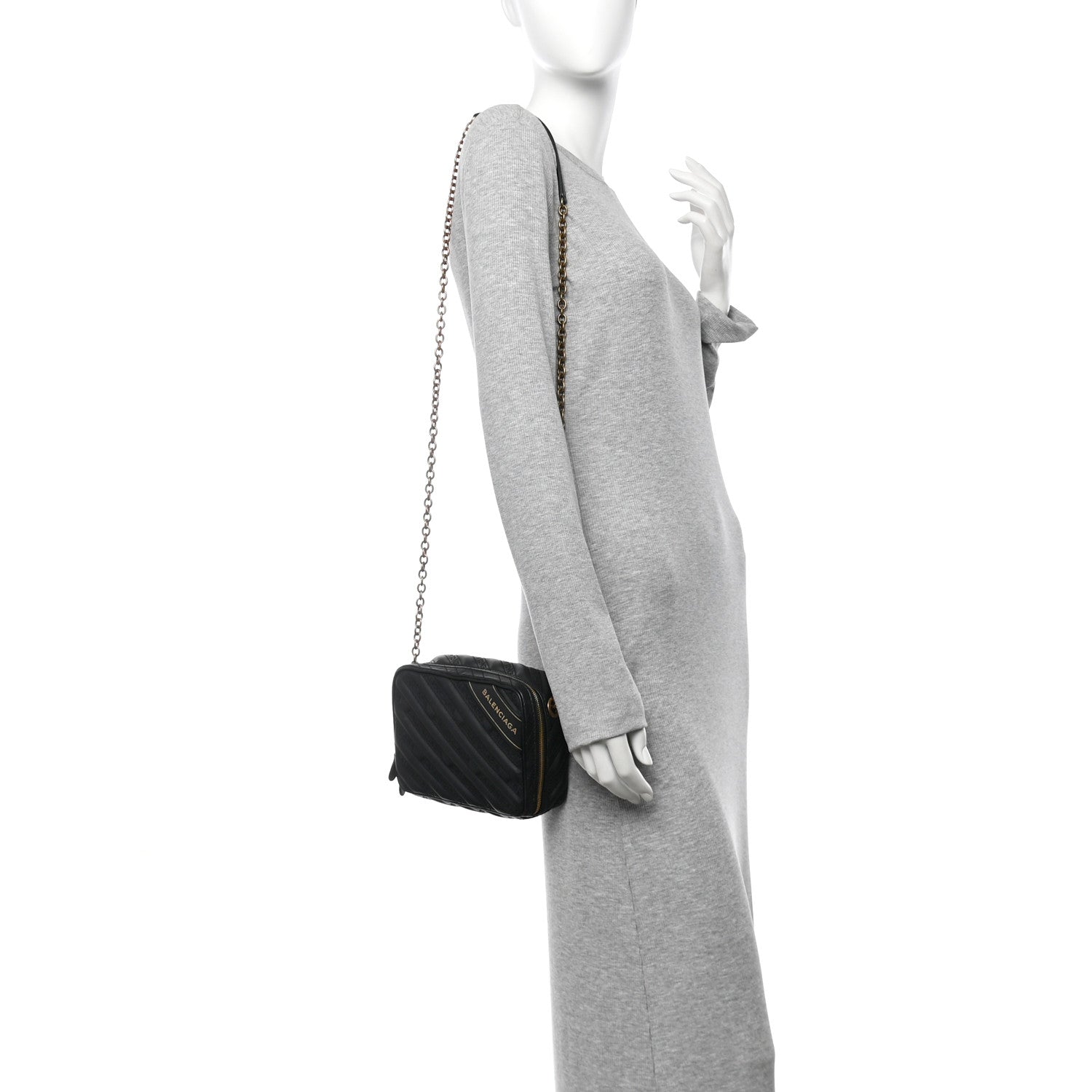 Balenciaga Calfskin Logo Matelasse Chain Strap Blanket Reporter XS Black 2 of 12