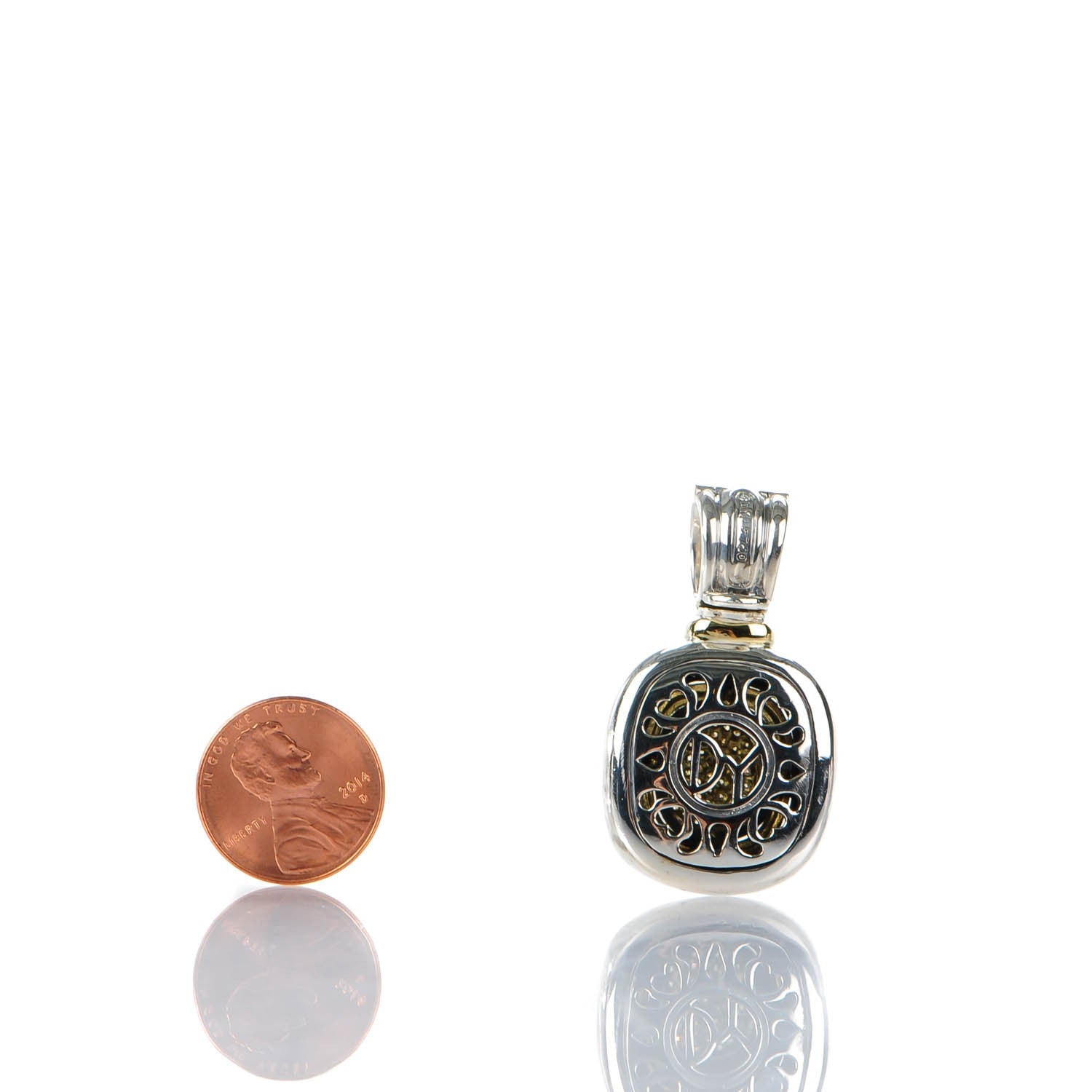 David Yurman Sterling Silver 18K Yellow Gold Pave Diamond 24mm Albion Enhancer Pendant 2 of 4