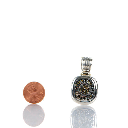 David Yurman Sterling Silver 18K Yellow Gold Pave Diamond 24mm Albion Enhancer Pendant 2 of 4