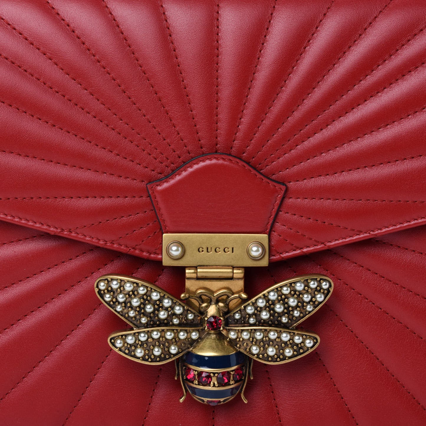 Calfskin Trapuntata Queen Margaret Clutch Hibiscus Red
