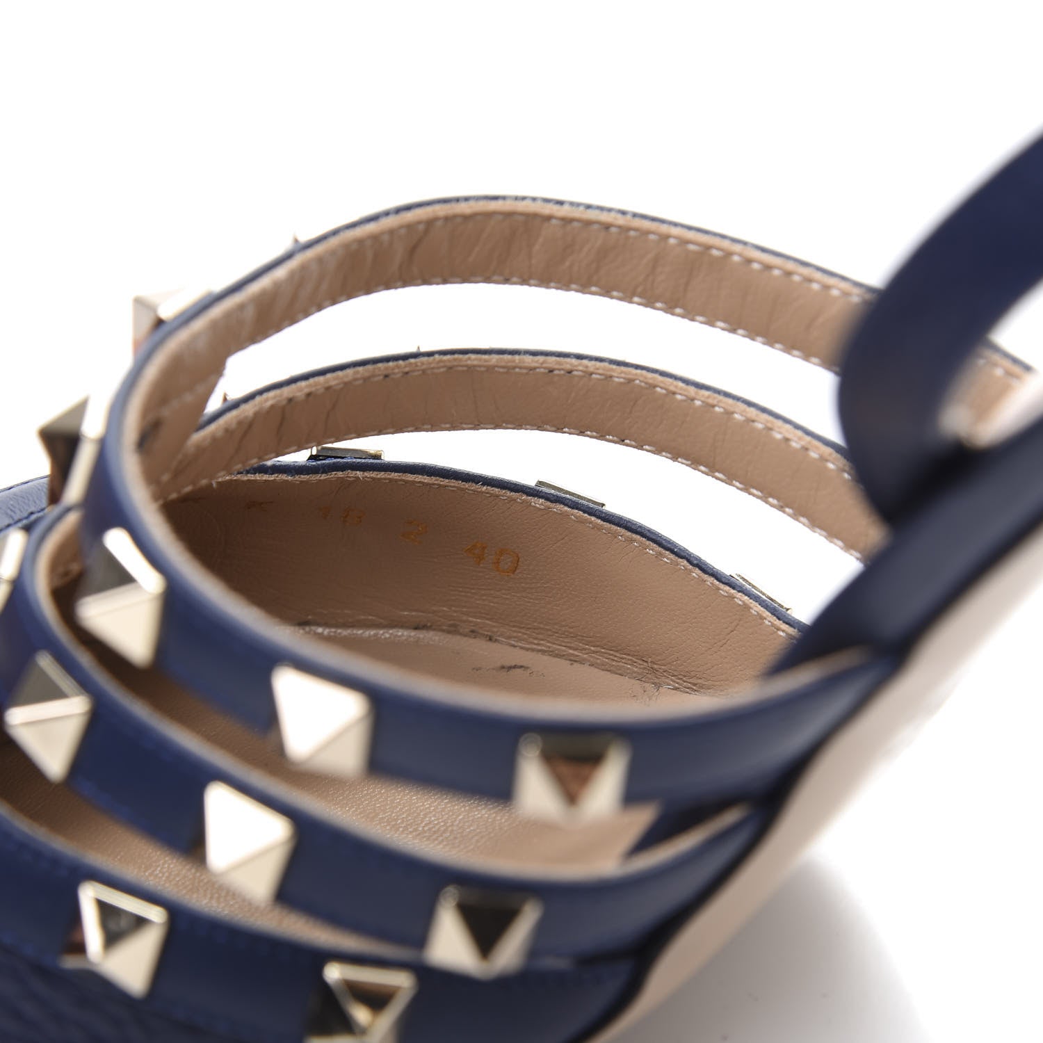 Valentino Garavani Pebbled Calfskin Rockstud Cage Slingback Pumps 40 Pure Blue 8 of 9