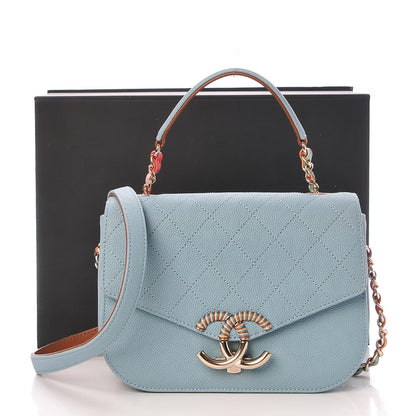 Chanel Grained Calfskin Quilted Small Cuba Top Handle Flap Blue 9 of 9