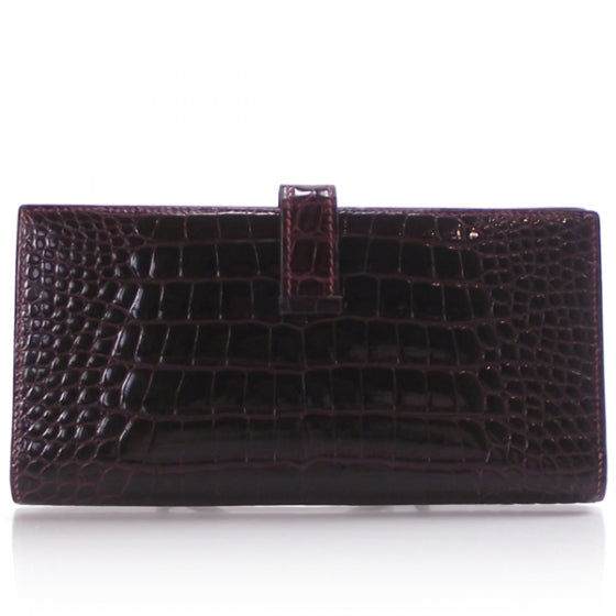 Hermes Crocodile Bearn Bi-Fold Wallet Brown 2 of 10