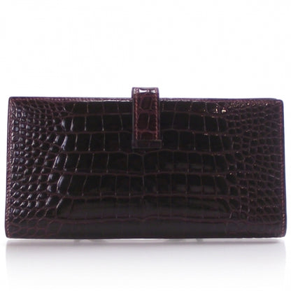Hermes Crocodile Bearn Bi-Fold Wallet Brown 2 of 10