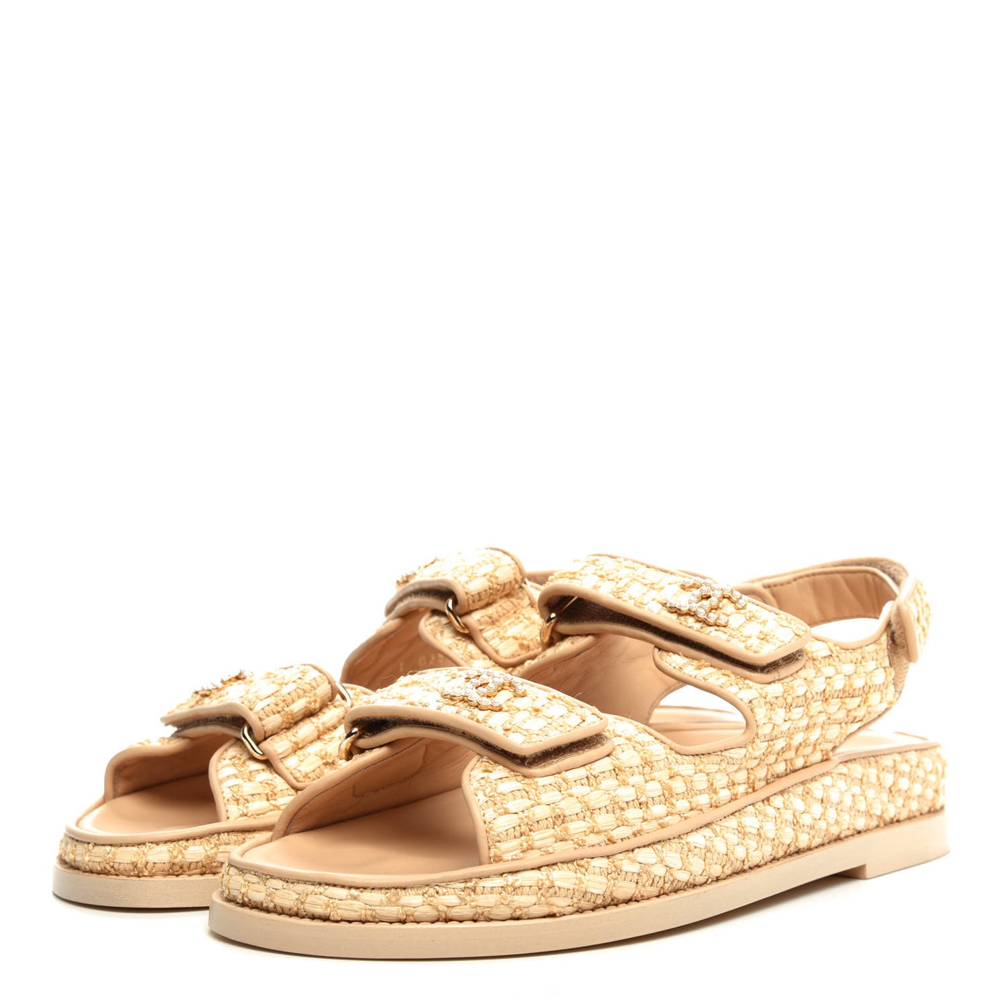 Braided Fabric Velcro Dad Sandals 37.5 Beige