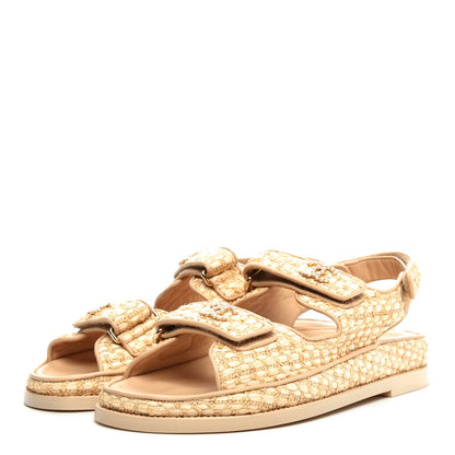 Chanel Braided Fabric Velcro Dad Sandals 37.5 Beige 3 of 11
