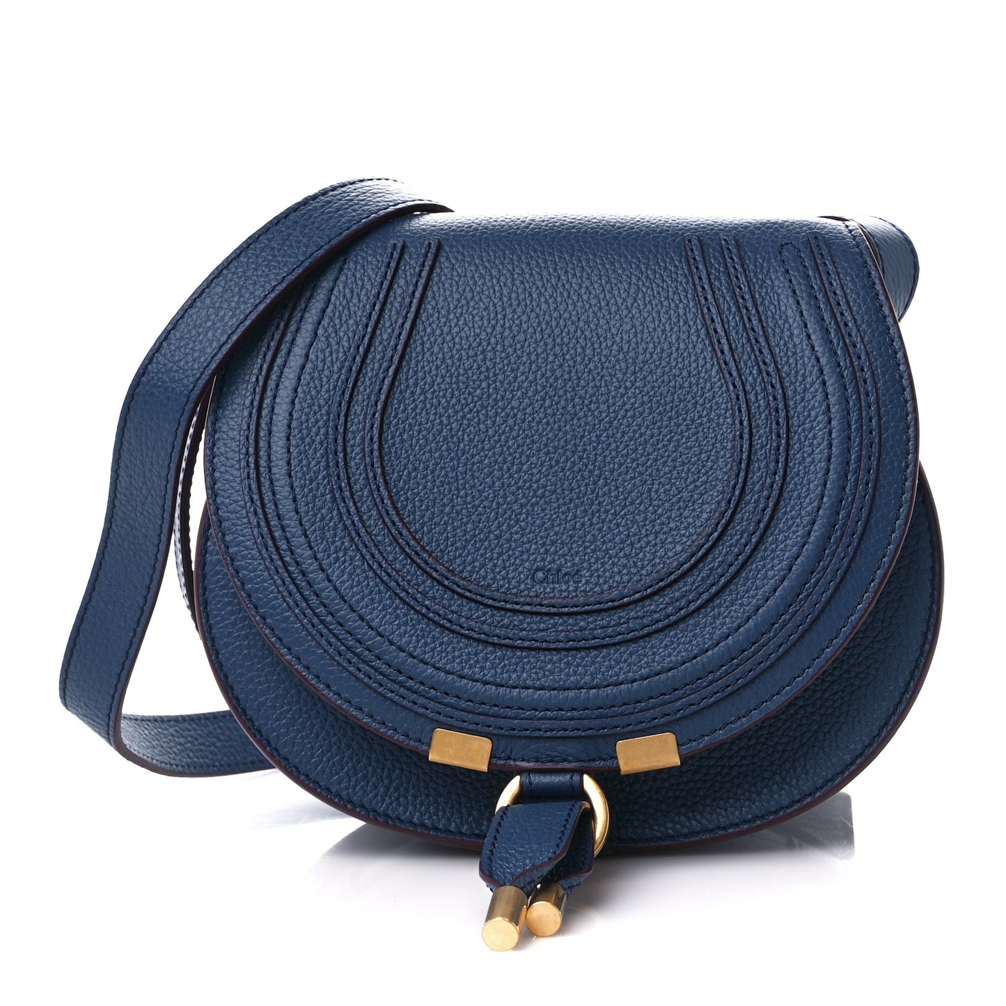 Grained Calfskin Small Marcie Saddle Bag Deep Denim
