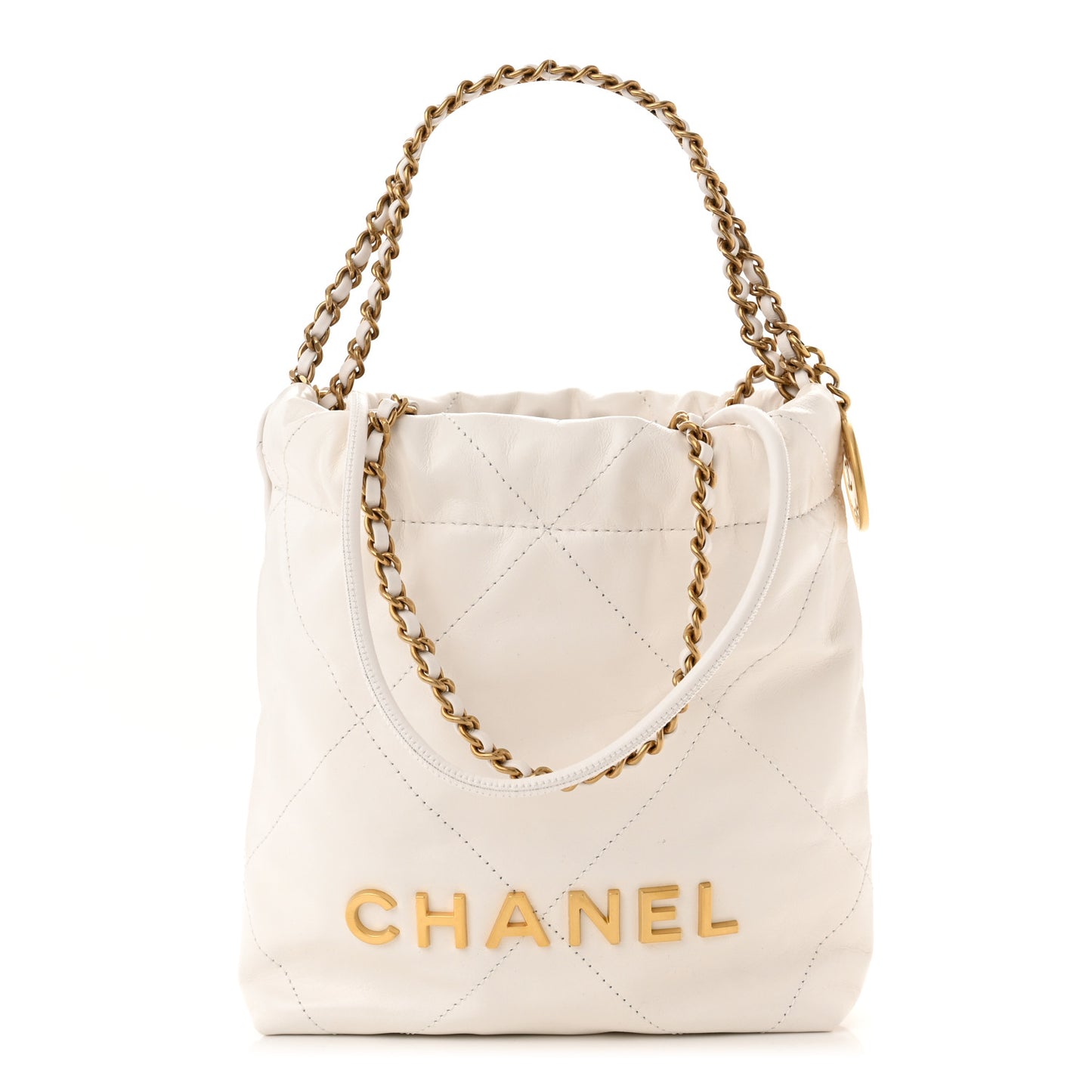 Shiny Calfskin Quilted Mini Chanel 22 White