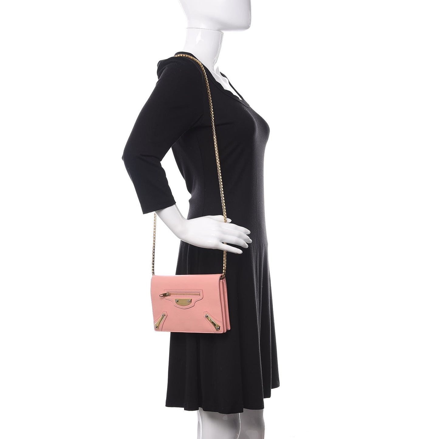Veau Amp Plate Gold Chain Wallet Rose