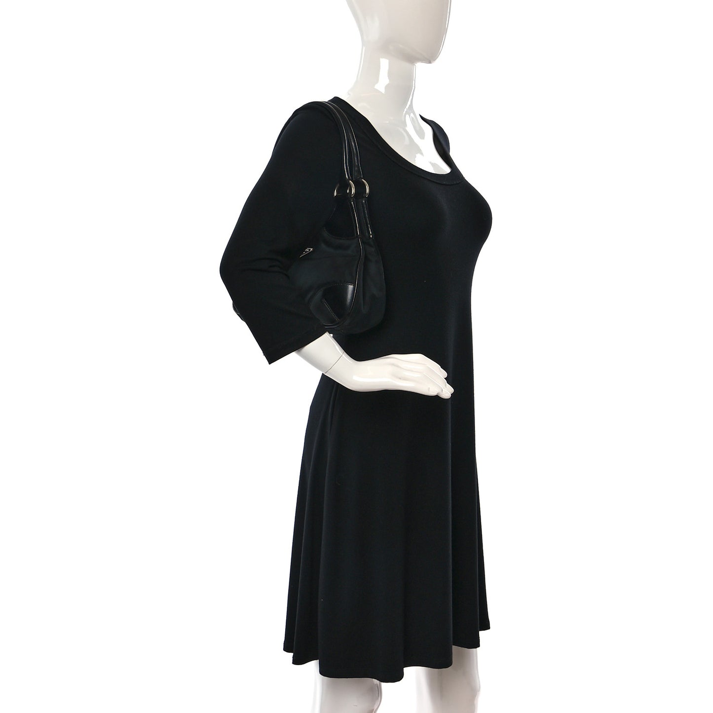 Tessuto Nylon Calfskin Shoulder Bag Black